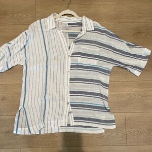 Rails white and blue linen striped shirt size M